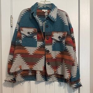 LA MIEL Teal and Brown Patterned Jacket